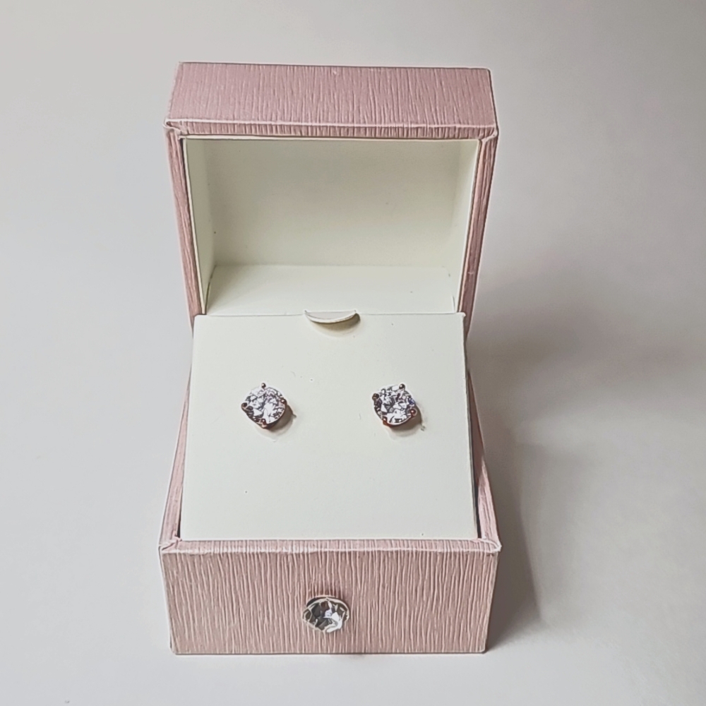 JCM 925 Sterling Silver Vermeil Rose Gold Cubic Zirconia Stud Earrings